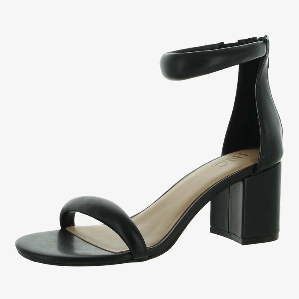 INC Womens "Sassia" Faux Leather Ankle Strap Block Heels
